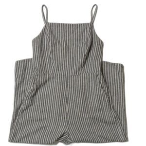 Old Navy Blue & White Striped Linen Blend Adjustable Strap Capri Jumpsuit Sz M